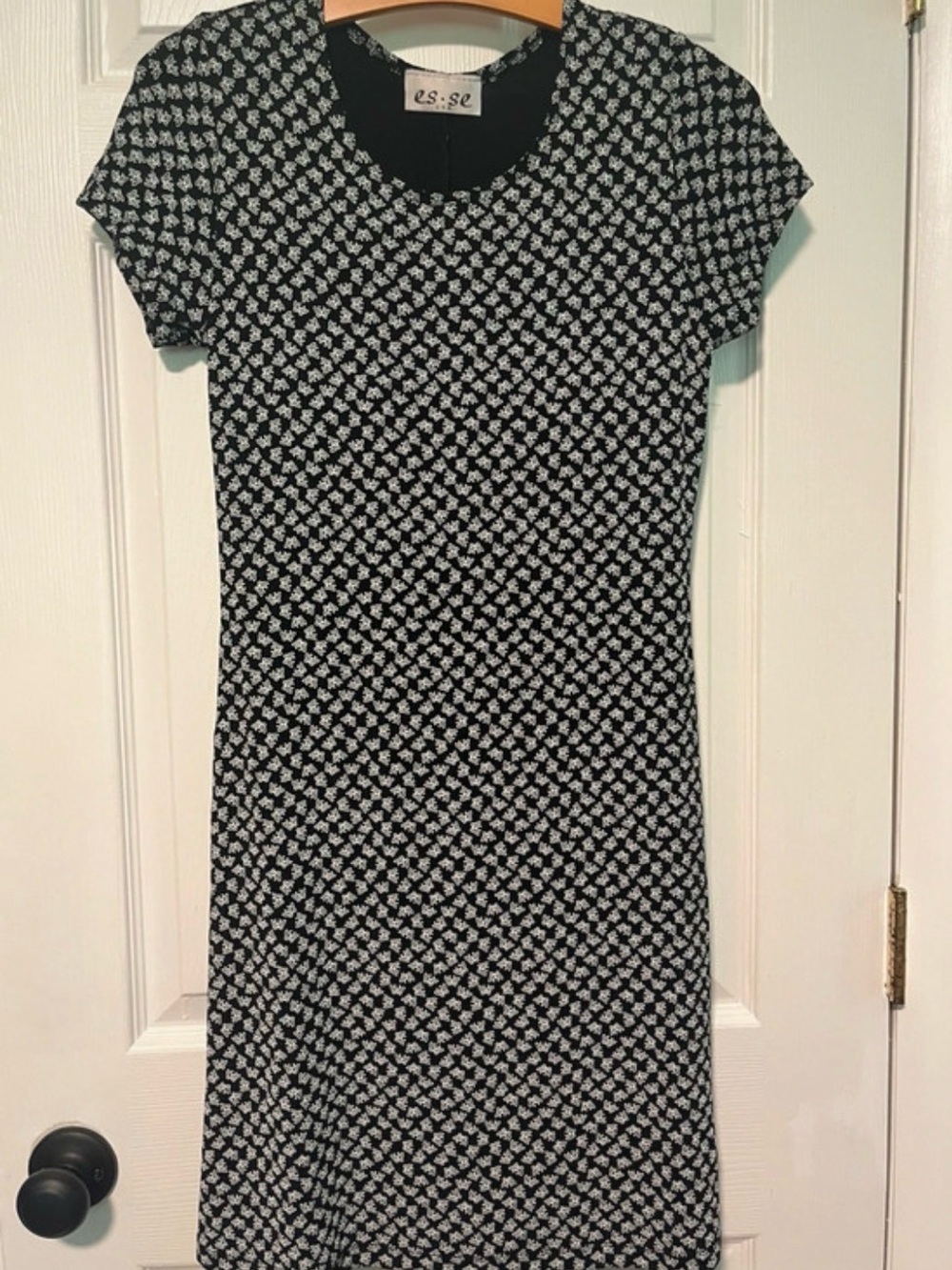 Black Floral Short Sleeve Knit Dress